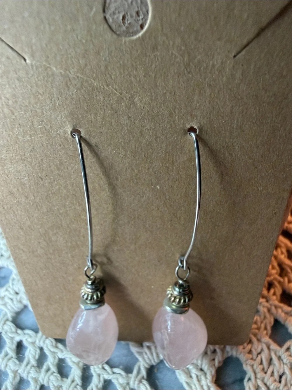 Handcrafted Rose Quartz Drop Earrings - Pink Gemstone Dangles
